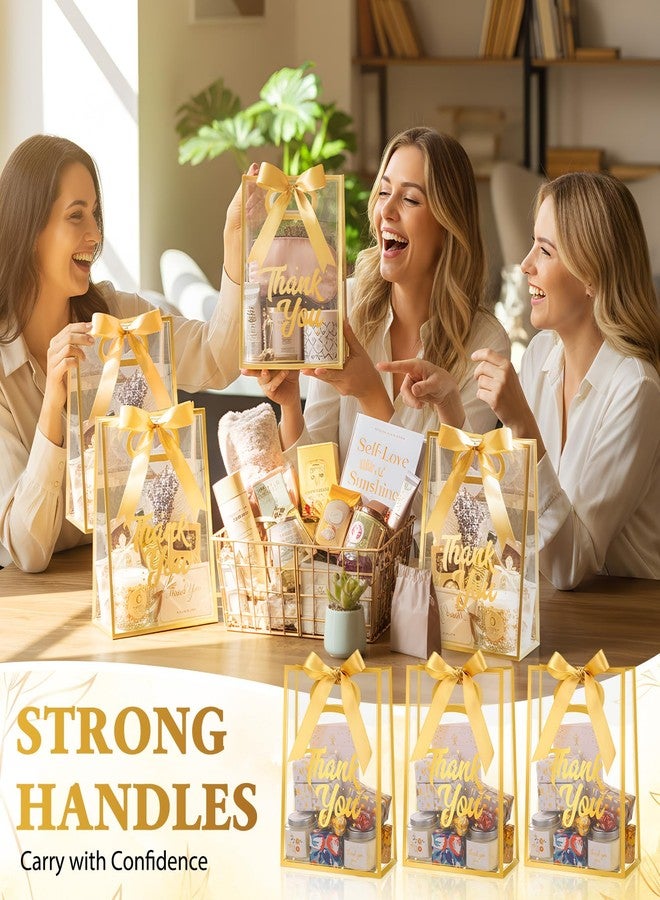 مارسبارك، 30 قطعة من أكياس الهدايا الشفافة مع مقبض، أكياس هدايا بلاستيكية شفافة مع شريط، أكياس حمل شفافة لحفلات الزفاف وأعياد الميلاد وتوزيعات الحفلات، 10.24 × 7.09 × 3.15 بوصة (ذهبي) - Image 4